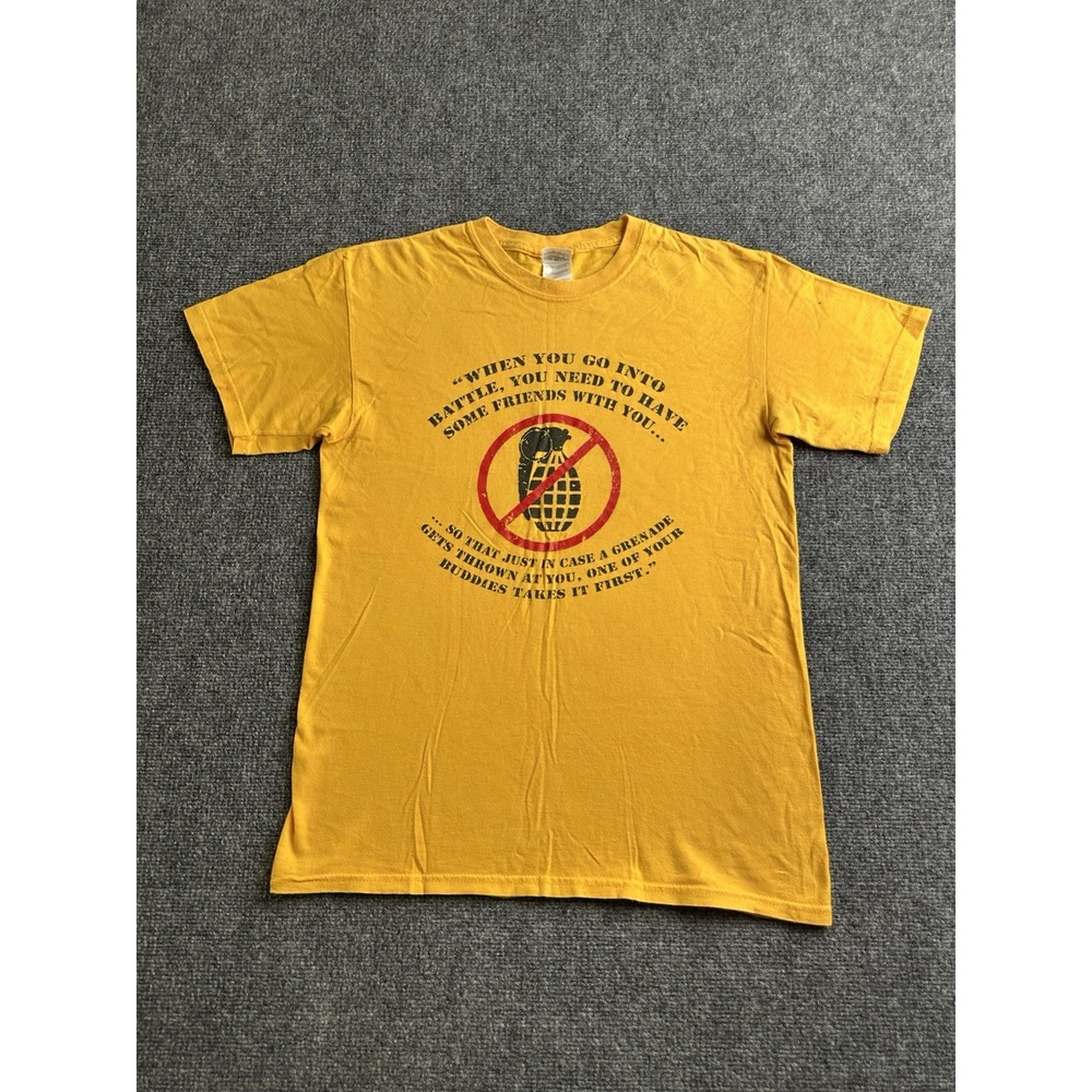 Mens Military Humor Battle Buddies Grenade Graphic T-Shirt Yellow, Size M
